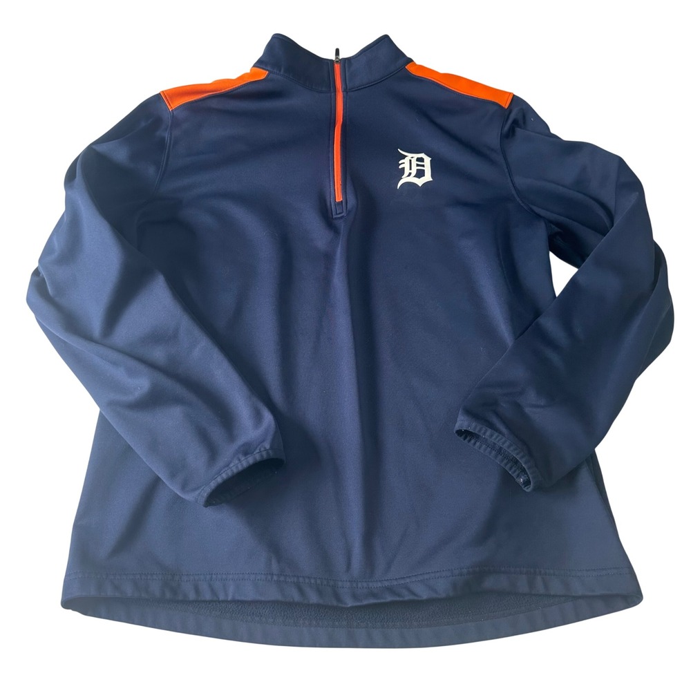 Detroit Tigers MLB Quarter Zip Pullover Navy Blue Orange Mens Large T2AC